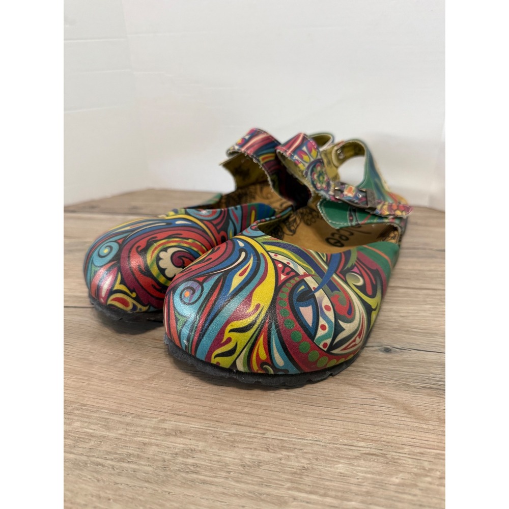 Calceo Goby Hobo Multi-Color Psychedelic Paisley Mary Jane Cork Clogs Womens 39